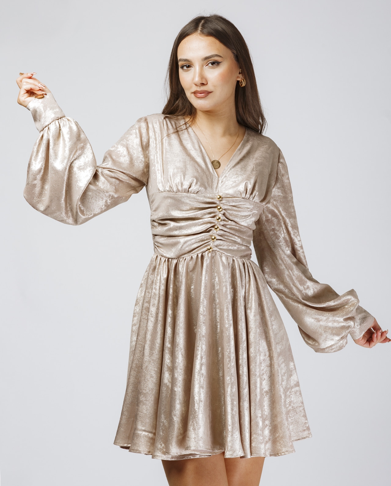 Qızılı Büzməli Libas - Image 3