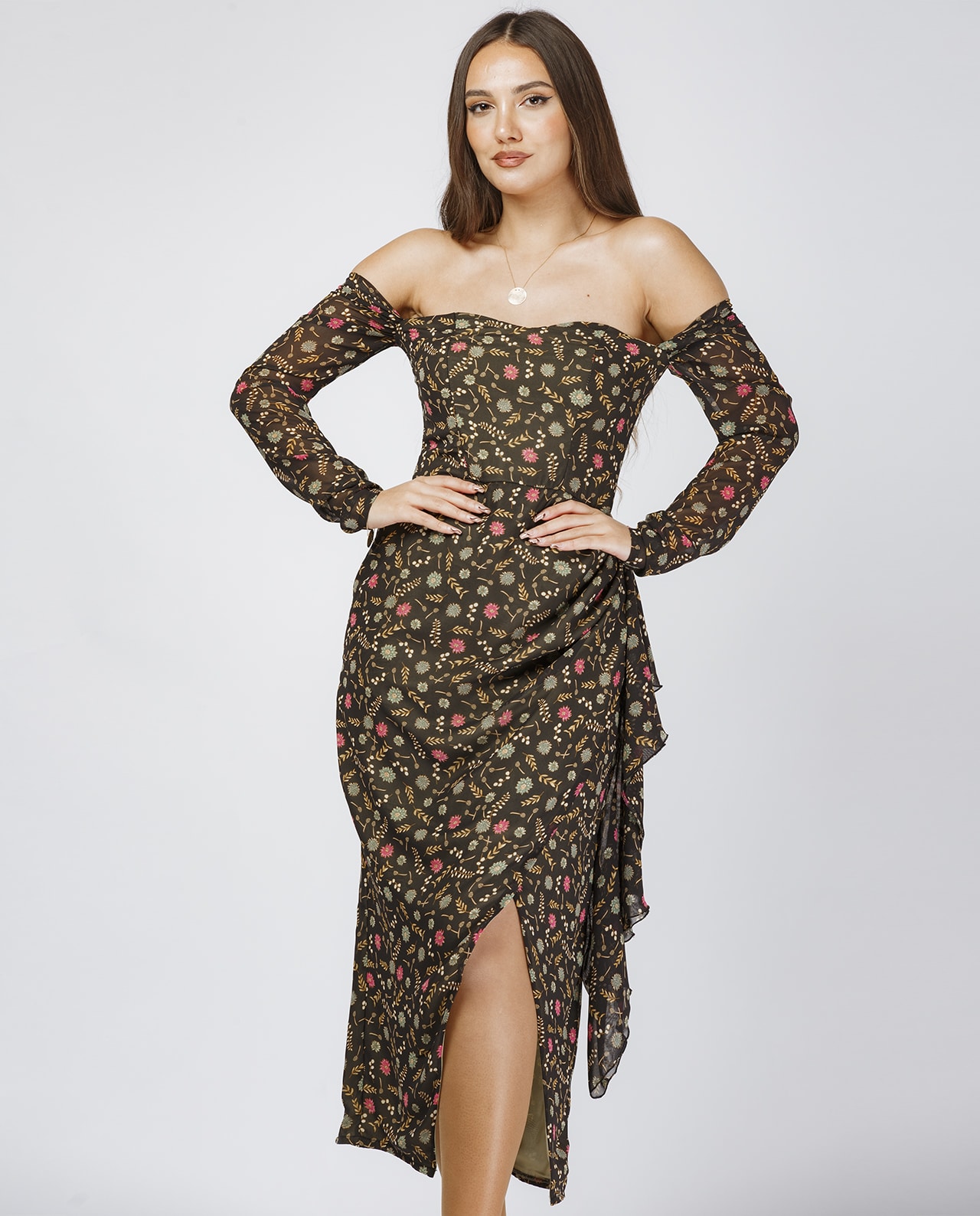 Çiçəkli Qəhvəyi Libas - Image 4