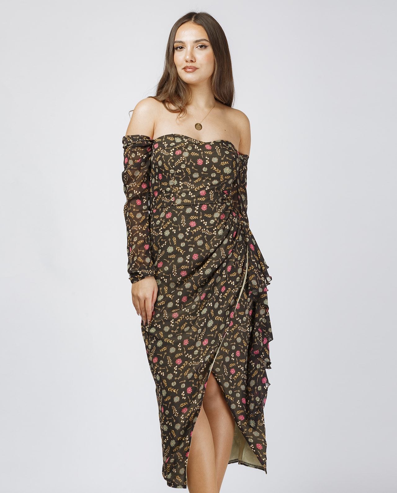 Çiçəkli Qəhvəyi Libas - Image 3